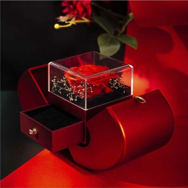 Fashion Jewelry Box Red Apple Christmas Gift Necklace Eternal Rose For Girl Mother's Day Valentine's Day Gifts With Artificial Flower Rose Flower Jewelry Box - Image 2