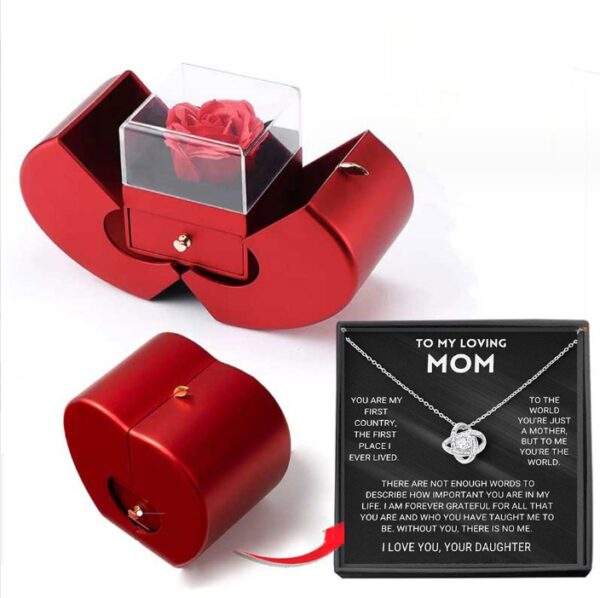 Fashion Jewelry Box Red Apple Christmas Gift Necklace Eternal Rose For Girl Mother's Day Valentine's Day Gifts With Artificial Flower Rose Flower Jewelry Box - Image 6