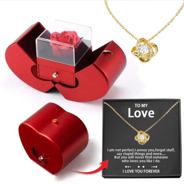 Fashion Jewelry Box Red Apple Christmas Gift Necklace Eternal Rose For Girl Mother's Day Valentine's Day Gifts With Artificial Flower Rose Flower Jewelry Box - Image 4